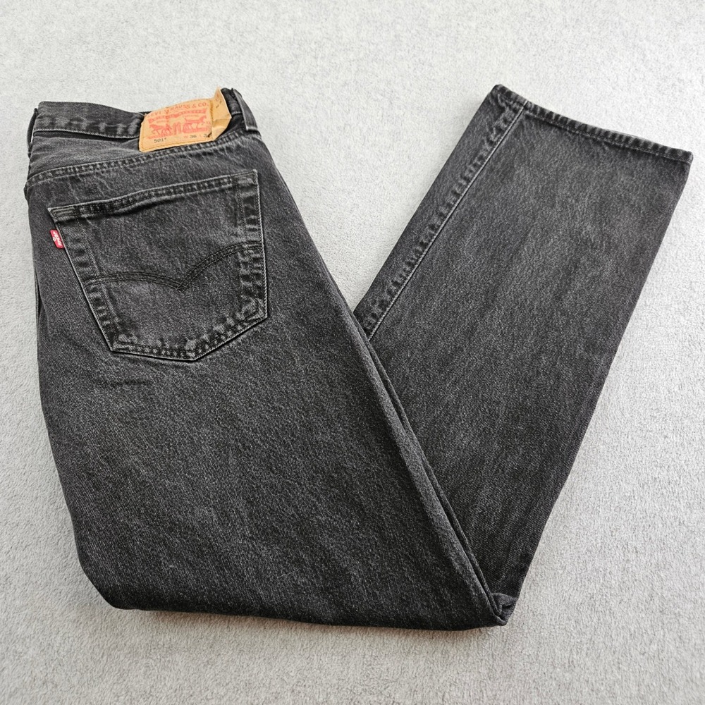 LEVIS 501 Jeans Mens 36x34 Black Straight Leg Denim Button Fly Classic